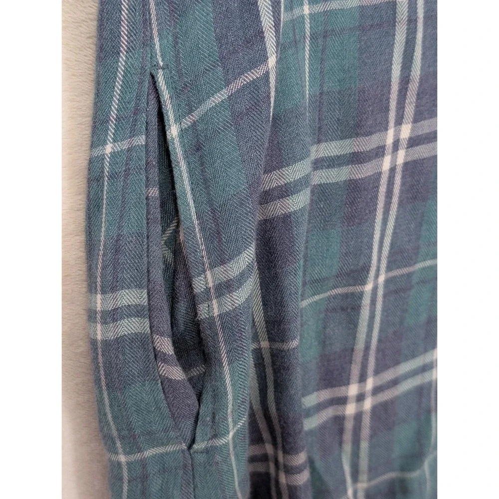 Cloth & Stone Anthropologie Shirt Dress Women S Blue Green Plaid‎ Casual